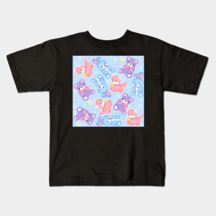 Pastel Plushies on Blue Kids T-Shirt